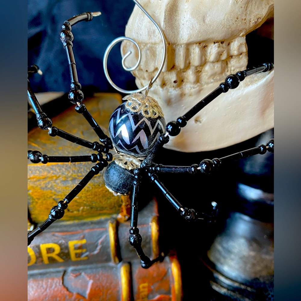 Handmade beaded spider hanging ornament